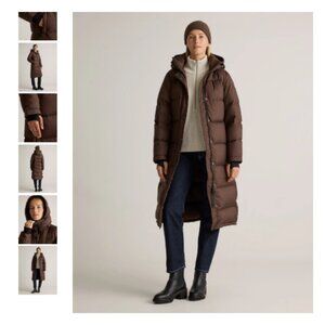 NWT QUINCE Responsible Down Long Puffer Jacket Hot Fudge